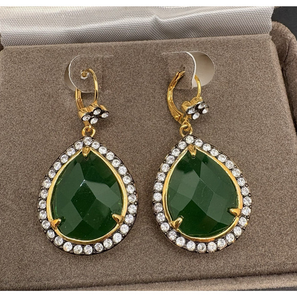 Vintage Nolan Miller Glamour Collection Royal Pear Drop Earrings Emerald Green - Picture 5 of 10